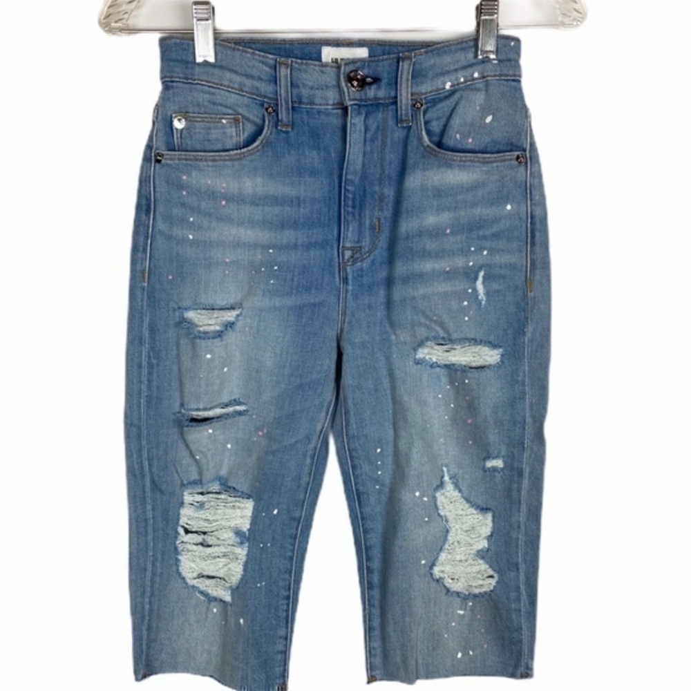 Hudson Paint Splatter Distressed Boyfriend Shorts